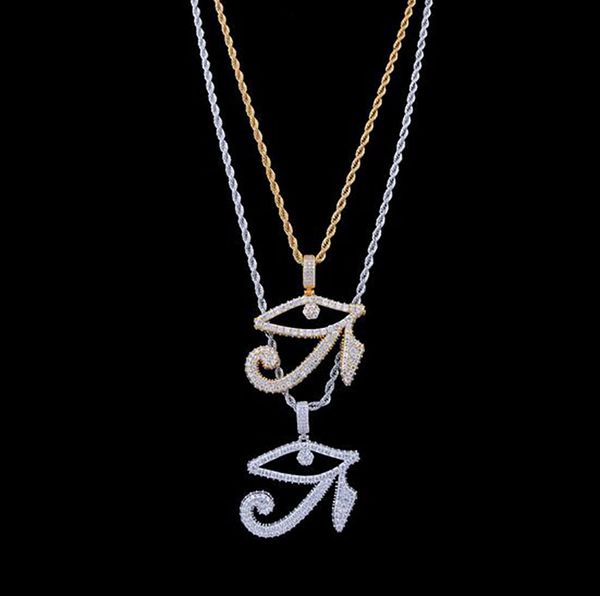 14K OURO ICED PARA FORA OS OLHOS DO HORUS COLAR PINGENTE DOS PRESENTES DOS HOMENS HIP HOP Micro Pave Cubic Zirconia Simulado Colar De Diamantes