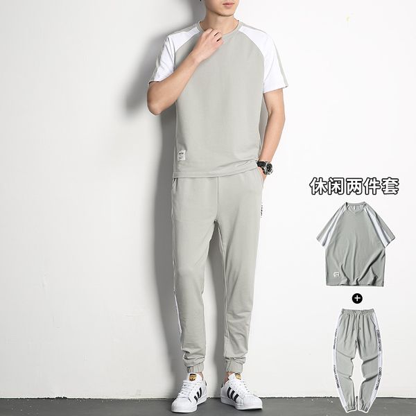 

ropa de hombre 2020 men's short-sleeved new trend sports summer men's suit handsome and trendy men with casual set, Gray