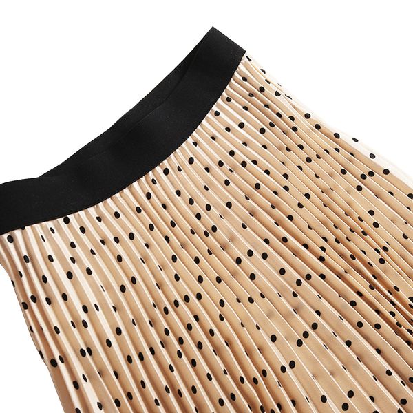 

women long skirts elastic waist dot pleated maxi skirt beach boho vintage autumn winter high waisted princess pleated skirts, Black