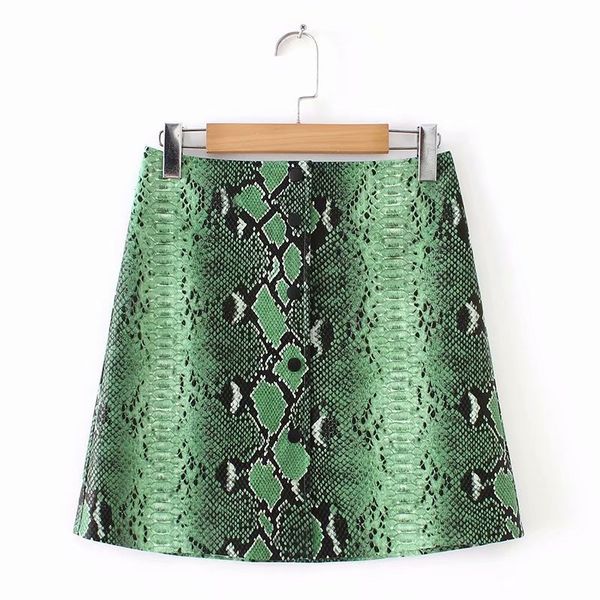 

women skirts pu faux leather green snake print skirts button pencil female mini skirt plus size jupe femme faldas mujer, Black