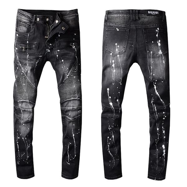 

1079 mens distressed ripped skinny jeans brand designer men's motorcycle moto biker denim us size 28~40 hip hop punk pants hipping, Blue