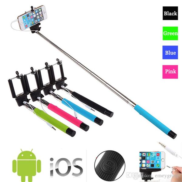

z07-5s 100cm extendable handheld selfie stick with remote shutter button 3.5mm cable wired selfie monopod for android ios phone