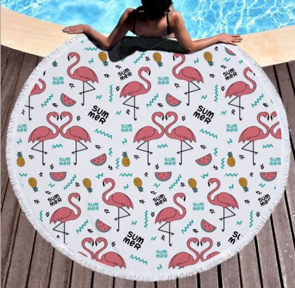 

new 5 styles 150cm flamingo printed round tassel beach towel women shawl tablecloth picnic rugs yoga mat round beach towel