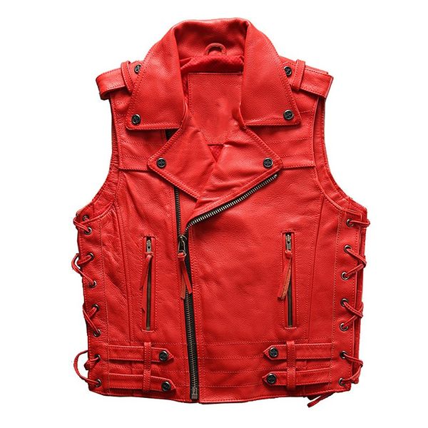 

2020 красный мужской короткий мотоциклетный кожаный жилет плюс размер xxxl подлинная толстая воловья кожа осень slim fit байкерский кожаный, Black;white