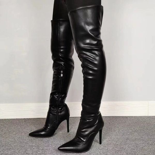 

2020 handmade women thigh high boots stiletto heels boots pointed toe elegant black club shoes women plus us size 5-15