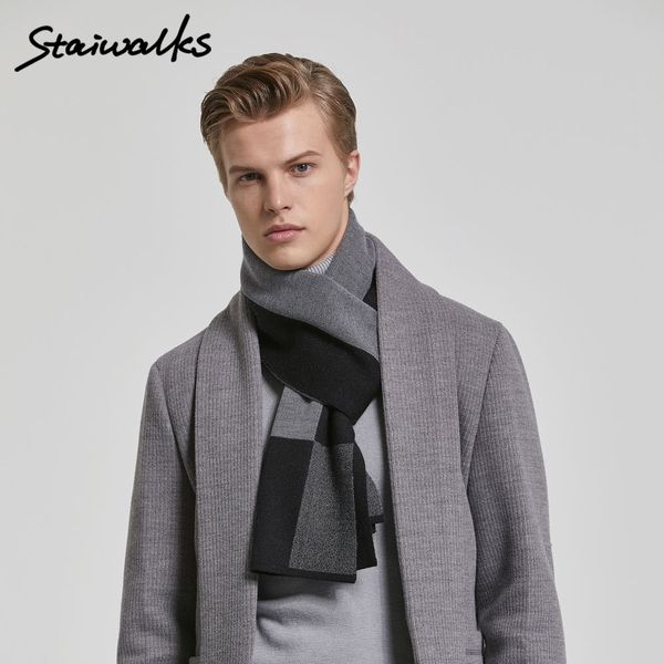 

staiwalks new in wool scarf for men with plaid checks gift for boyfriend loop scarfs warm soft hand-feel british style all match, Blue;gray