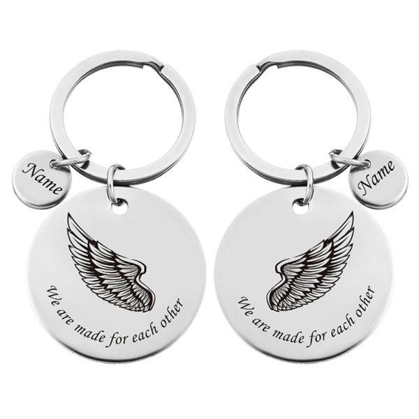 

key chian "we are made for each other" гравировка шарм подвеска key chian lover подарок ювелирных изделий из нержавеющей стали angel wings к, Silver