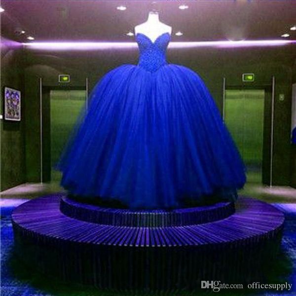 Kraliyet Mavi Kırmızı Lüks Balo Quinceanera Elbise Tatlı 16 Elbiseler Boncuklu Payetli Pageant Parti Elbise Abiye Vestidos de Quinceañera