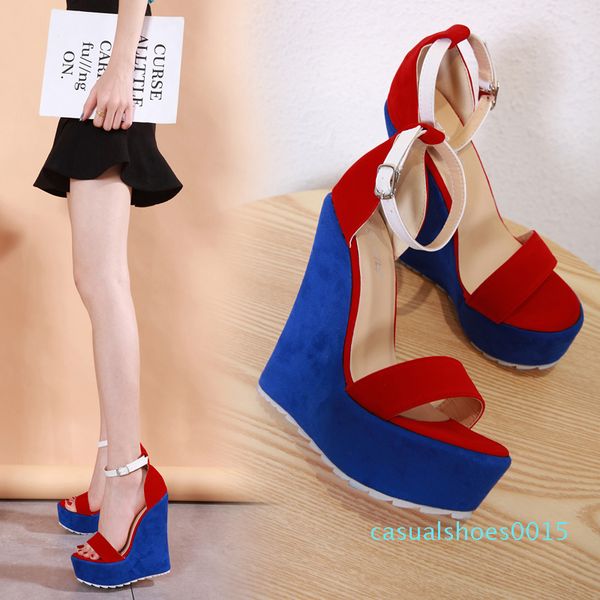 

chic blue red mix color platform wedge high heels luxury women designer sandals size 35 to 40 c15, Black