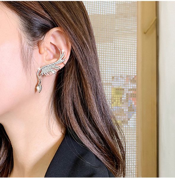 

серьги женский крылья ангела уха подвеска уха bone клип высокого sense темперамент silver pin шпильки полный кристалл je