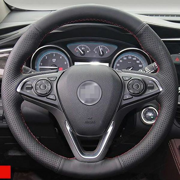 

anti slip black leather hand sewing steering wheel cover for buick envision