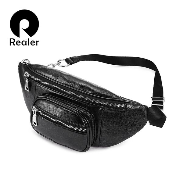 

realer waist bag women pu leather belt bags fashion waist packs solid female funny cross-body bags belt for ladies