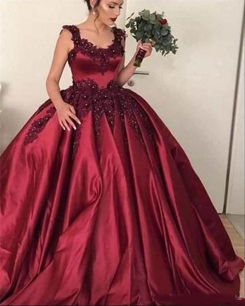 

burgundy ball gown quinceanera dresses 2020 scoop lace appliques beaded sweet 16 puffy custom prom evening pageant gowns wear cheap, Black