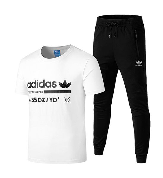 

men's tracksuits 2019 new brand active fashion breatnable soft letter print casual crew neck t-shirt & long pants cotton blend size l-5, Gray