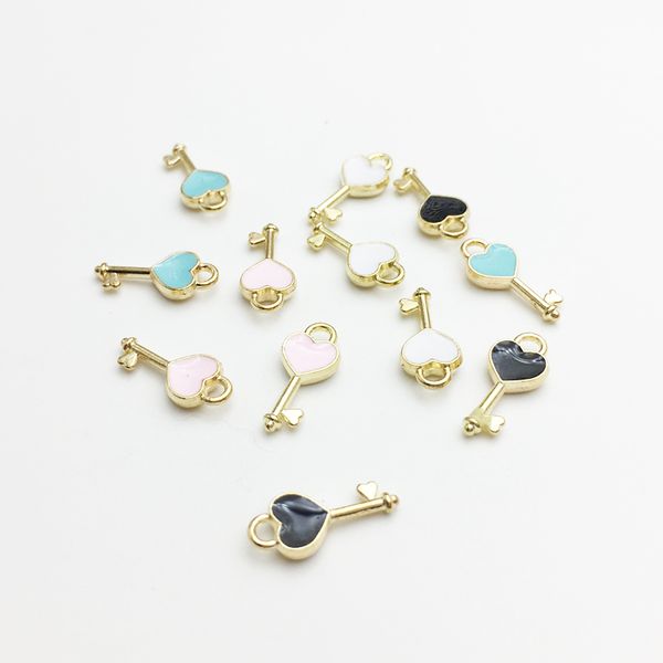 

charms fashion heart shape key enamel pendant carousel diy bracelet necklace floating jewelry making findings wholesale 60pcs/lot, Bronze;silver