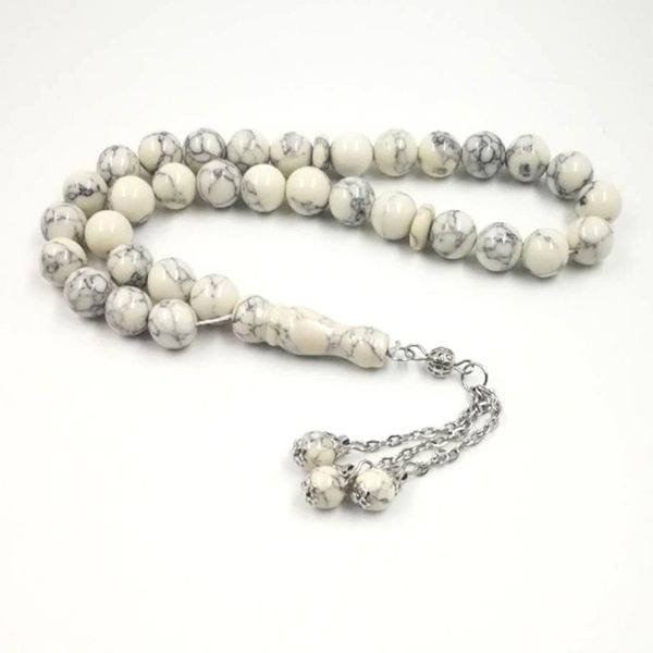 

muslim tasbih white turquois prayer beads 33 beads stone rosary, Black