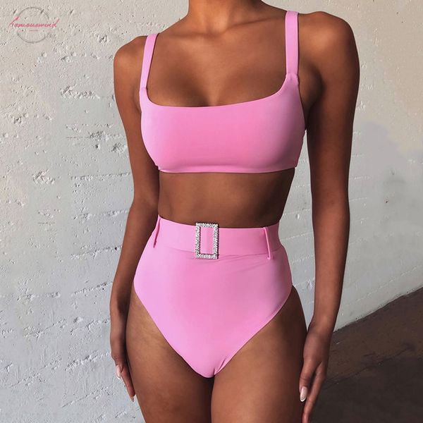 

belt black high waist bikini 2020 bandeau bikinis set swimwear female push up swimsuit women bathing maillot de bain, White;black