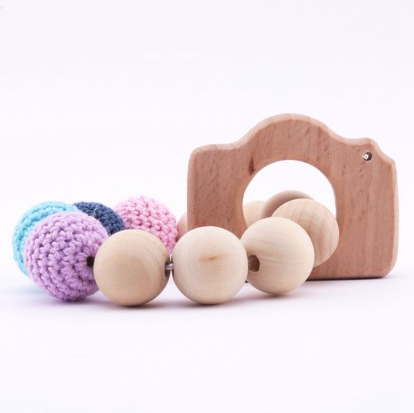 

1pc crochet beads wooden elephant camera pendant diy handmade crafts chewing toys crochet beads baby nursing accessories