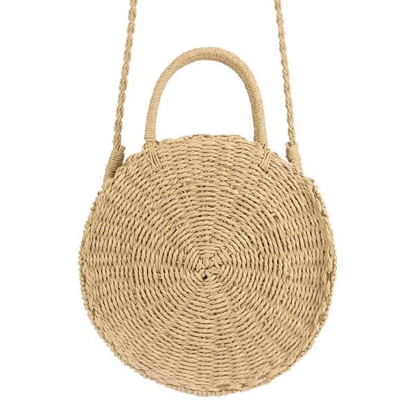 

handmade rattan woven round handbag vintage retro straw knitted messenger bag lady fresh handbag summer beach tote khaki