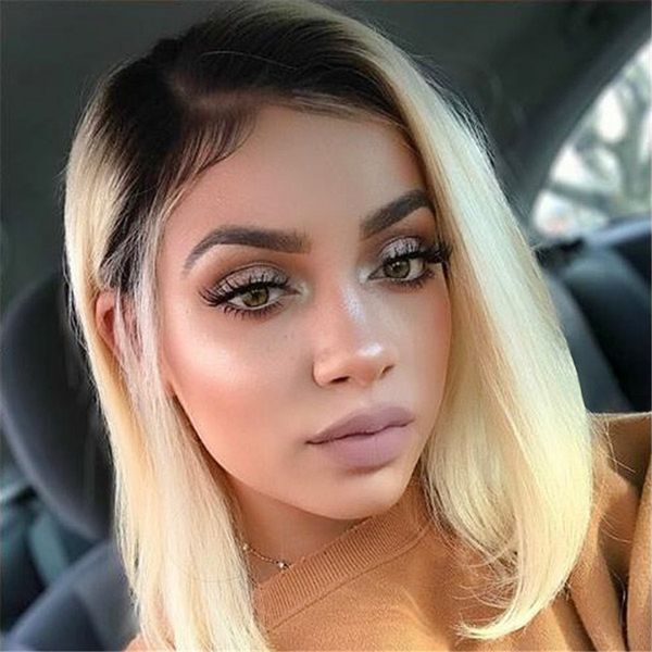 

brazilian 13x4 lace front human hair wigs 1b 613 blonde pre plucked straight lace wigs 150% density remy hair wig kemy, Black;brown