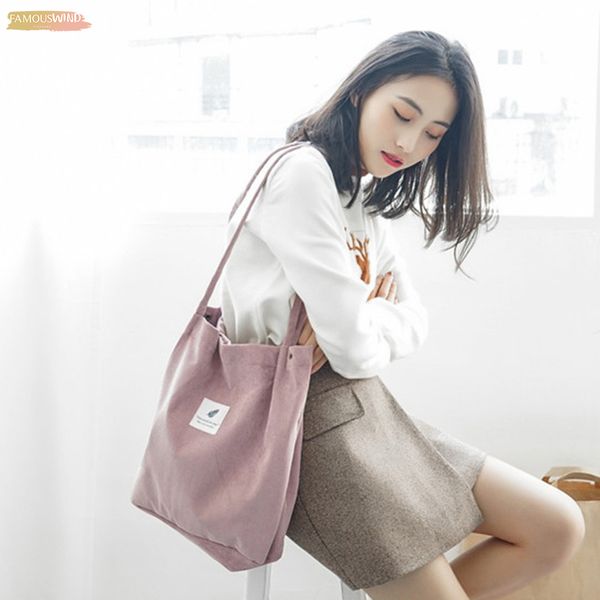 

women tote female casual shoulder bag ladies canvas handbag high capacity foldable reusable corduroy shopping bag for girl