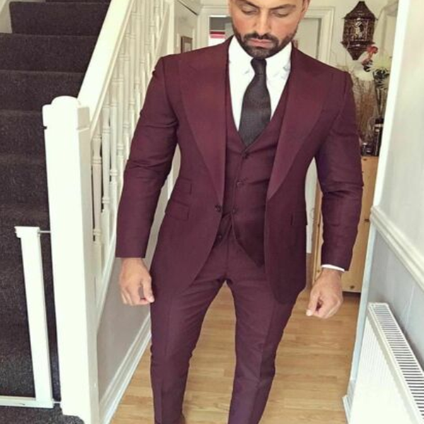

2020 мужчины 3 шт burgundy свадебный костюм полиэстер + хлопок одной кнопки groom tuxedos формальное ужин пром тонкий костюм на заказ, White;black