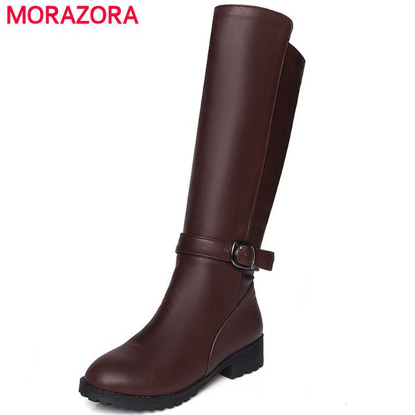 

morazora 2020 new arrive women shoes knee high boots spring autumn fashion shoes med heels boots female big size 34-43, Black