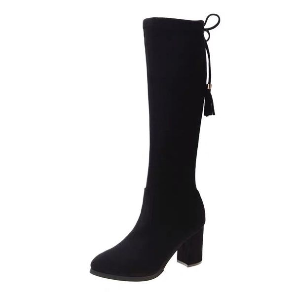 

in 2020, chinese new high heel warm high barrel knight women's boots, quality women's shoes, delivery, Black