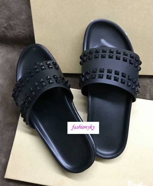 

donna willow nail slippers designer luxury red bottoms shoes men's rivet spikes flat slippersoriginal box, Black