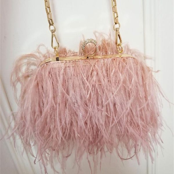 

women famous handbag ostrich feather clutch shoulder bags feathers mini tote bag chain evening party clutch bags