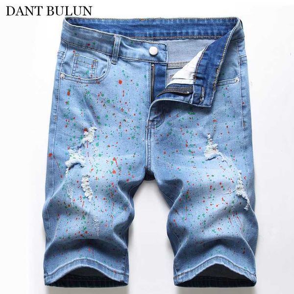 

classical men's shorts jeans summer men cotton solid straight jeans printed stretchy short pants male blue casual short