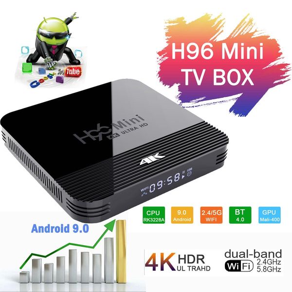 

h96 mini h8 rk3228a 2gb 16gb android 9.0 ott tv box dual wifi 2g&5g bt4.0 pk x96 max tx3