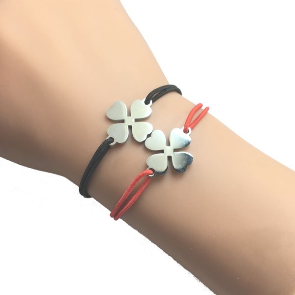 

10pcs/lot bracelet clover stainless steel charm adjustable cord bracelet four leaf pendant elastic string lucky bracelet, Golden;silver