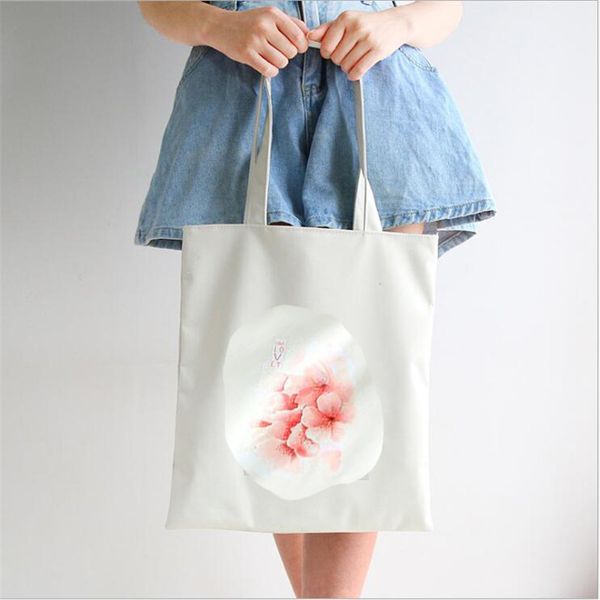 

women print flower handbags canvas tote student books storage package simple shoulder bags environmental shopping bags