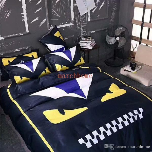 

2020 spring summer  size bedding high-end silky creative little devil print quilt cover skin-friendly comfortable silk bed 4p