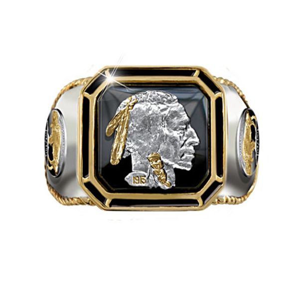 

unique men's copper two tone alloy ring indian honorary chieftain fashion indian jewelry gold bull ring for boys, Silver