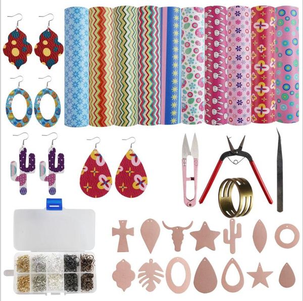 1 conjunto DIY Jóias Kit PU Couro Tecido de Ferro Jacaré Cabelo Clipe Brinco Ganchos de Tassel Pingente De Couro Modelo de Acrílico