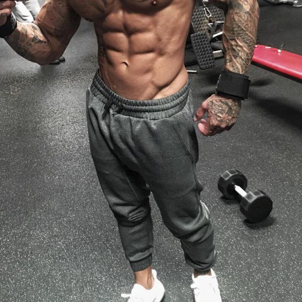 

men's pants joggers men fashion elastic long trousers male cotton slim fit workout gym autumn fitness, Black