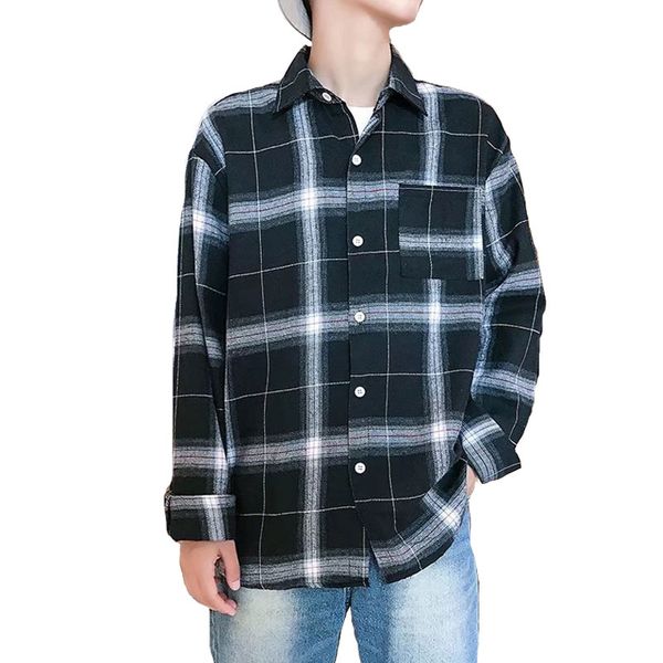 

лето мужчины сыпучие long раздел lattice студенты harajuku bf ветер длинные рукава вне ношение шир, White;black