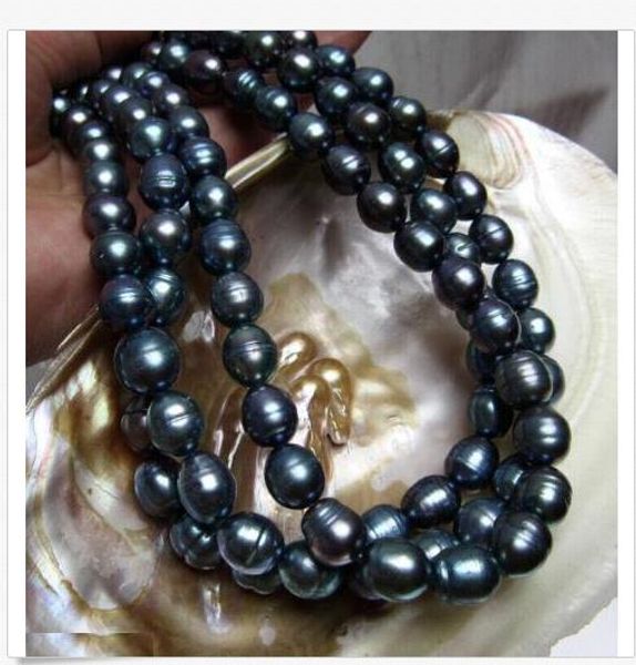 

huge 13mm natural south sea genuine black pearl necklace 35 inch 14k gold clasp, Silver