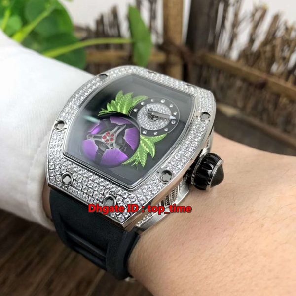 

лучшие часы 19-02 tourbillon fleur miyota автоматические мужские женские часы сапфировое стекло стальной корпус с бриллиантами резиновый рем, Slivery;brown
