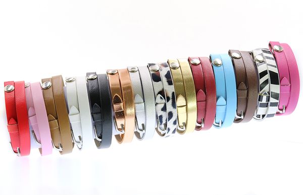

new 14 colors 10pcs pu leather 8mm wide 9cm +32cm length wristband fit for perfume aroma diffuser locket bracelet &floating locket, Golden;silver
