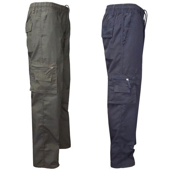 

men casual trousers middle waist multi-pockets slim fit breathable pants hsj88, Black