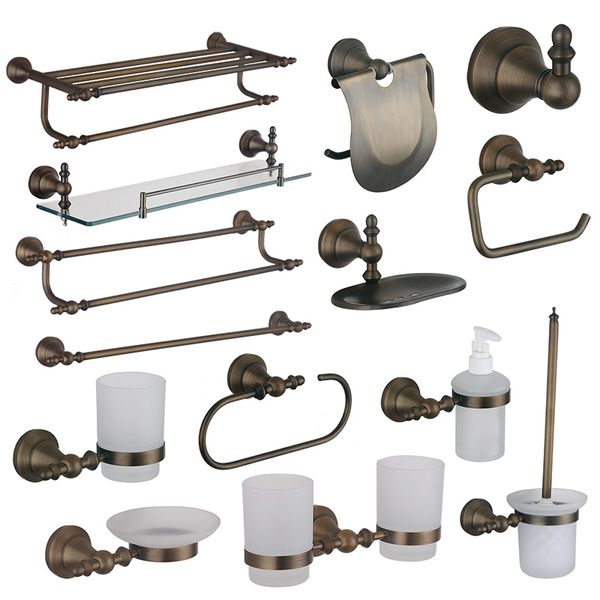 

antique bathroom accessories set shower soap dish tray glass shelf dispenser copper towel bar toilet brush holder bath hardware
