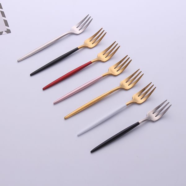 

fruit tea fork 304 stainless steel fork korea colourful short handle gold blue black fork set for l party drop shipping