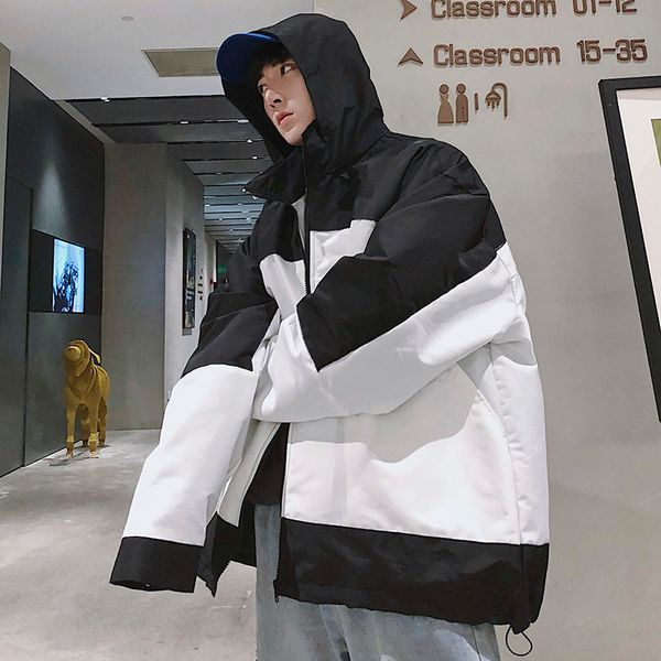 

spring new jacket men color contrast stitching casual stand collar jacket man streetwear trend wild loose bomber male, Black;brown