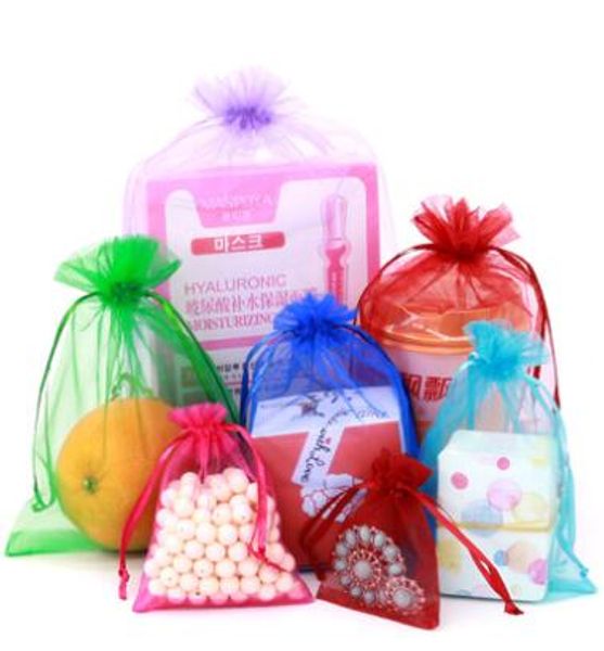 wholesale sell 100pcs with drawstring organza gift bags 7x9cm 9x11cm 10x15cm etc. wedding party christmas favor gift bags a0195, Pink;blue