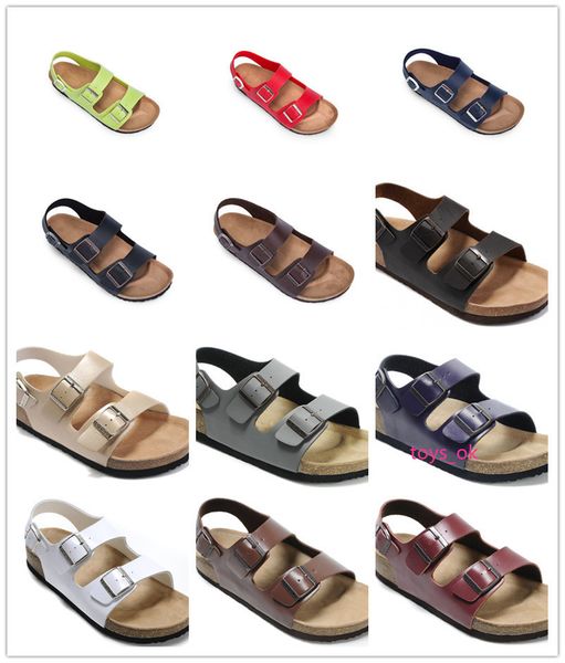 

24 colors new brand brik arizona summer beach men women flats cork sandals casual slippers with buckle open-toed genuine leather shoes