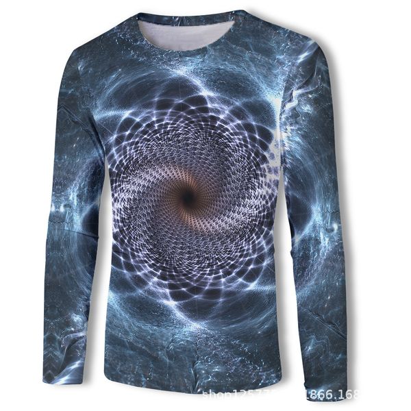 

mens designer long sleeve casual t-shirt digital 3d vortex patternfreh, White;black