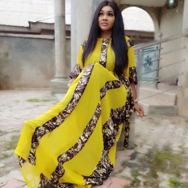 

yellow pink stripe print new fashion bat sleeve chiffon super size african loose long dashiki traditional party maxi dress women, Red